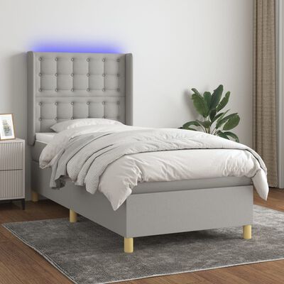 vidaXL Boxspringbett mit Matratze & LED Hellgrau 80x200 cm Stoff