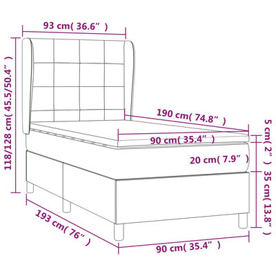 vidaXL Boxspringbett mit Matratze Creme 90x190 cm Stoff