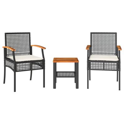 vidaXL 3-tlg. Bistro-Set mit Kissen Schwarz Poly Rattan Akazienholz