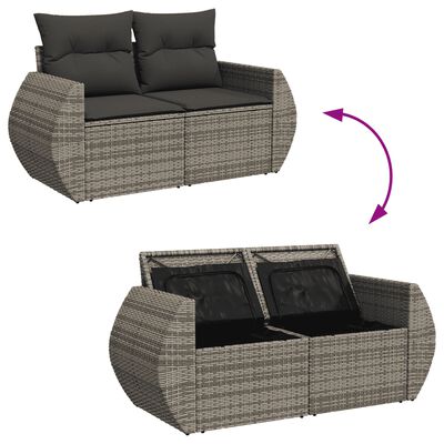 vidaXL 10-tlg. Garten-Sofagarnitur mit Kissen Grau Poly Rattan