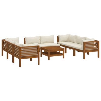 vidaXL 9-tlg. Garten-Lounge-Set mit Creme Kissen Massivholz Akazie