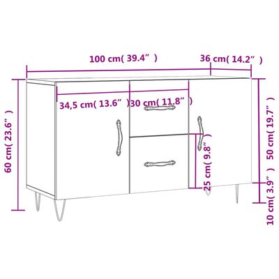 vidaXL Sideboard Sonoma-Eiche 100x36x60 cm Holzwerkstoff