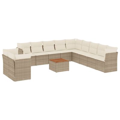 vidaXL 12-tlg. Garten-Sofagarnitur mit Kissen Beige Poly Rattan