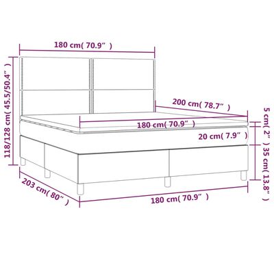 vidaXL Boxspringbett mit Matratze & LED Weiß 180x200 cm Kunstleder