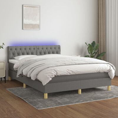 vidaXL Boxspringbett mit Matratze & LED Dunkelgrau 140x200 cm Stoff