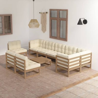 vidaXL 10-tlg. Garten-Lounge-Set mit Kissen Massivholz Kiefer