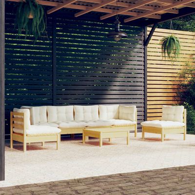 vidaXL 7-tlg. Garten-Lounge-Set mit Creme Kissen Massivholz Kiefer