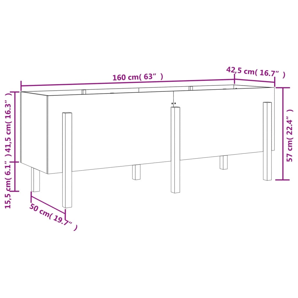 vidaXL Hochbeet Schwarz 160x50x57 cm Massivholz Kiefer