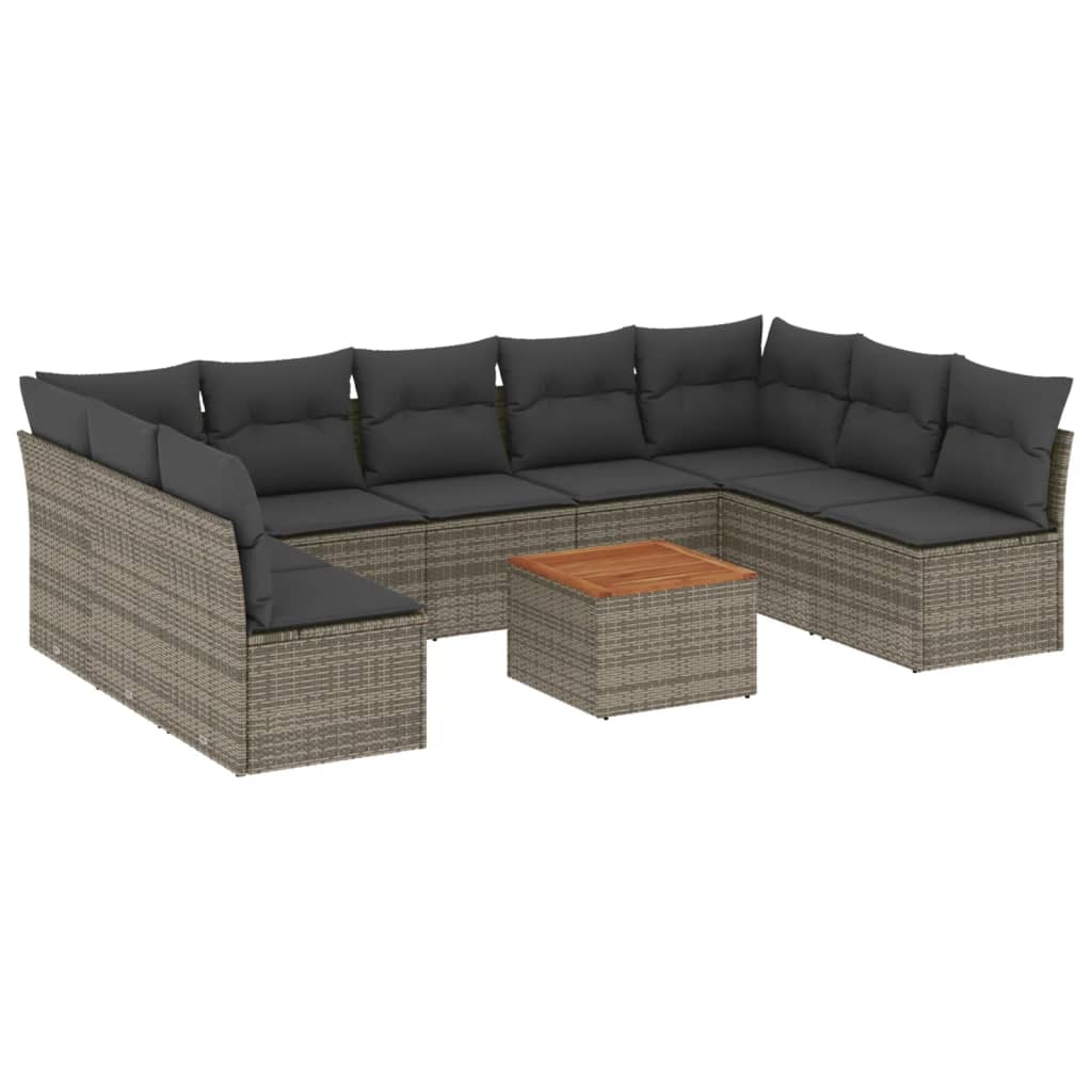 vidaXL 10-tlg. Garten-Sofagarnitur mit Kissen Grau Poly Rattan