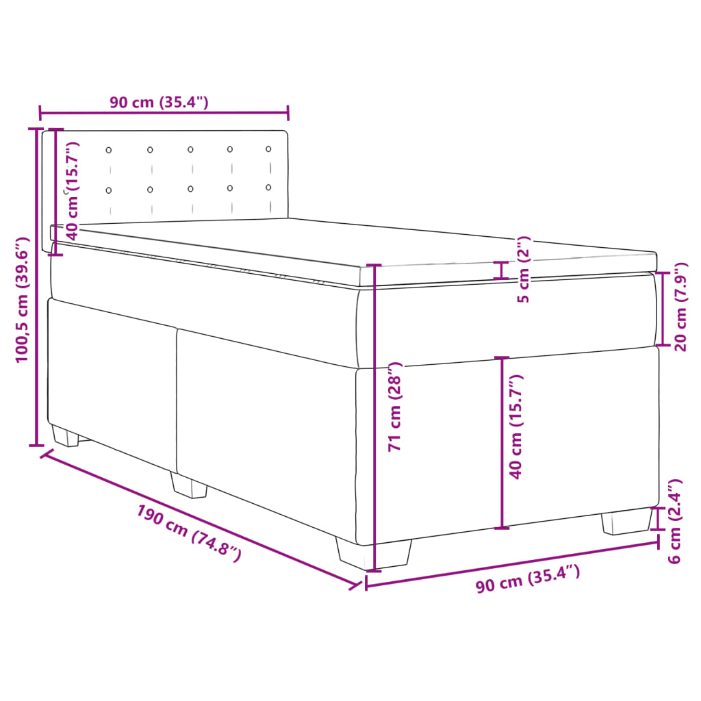 vidaXL Boxspringbett mit Matratze Dunkelgrau 90x190 cm Samt