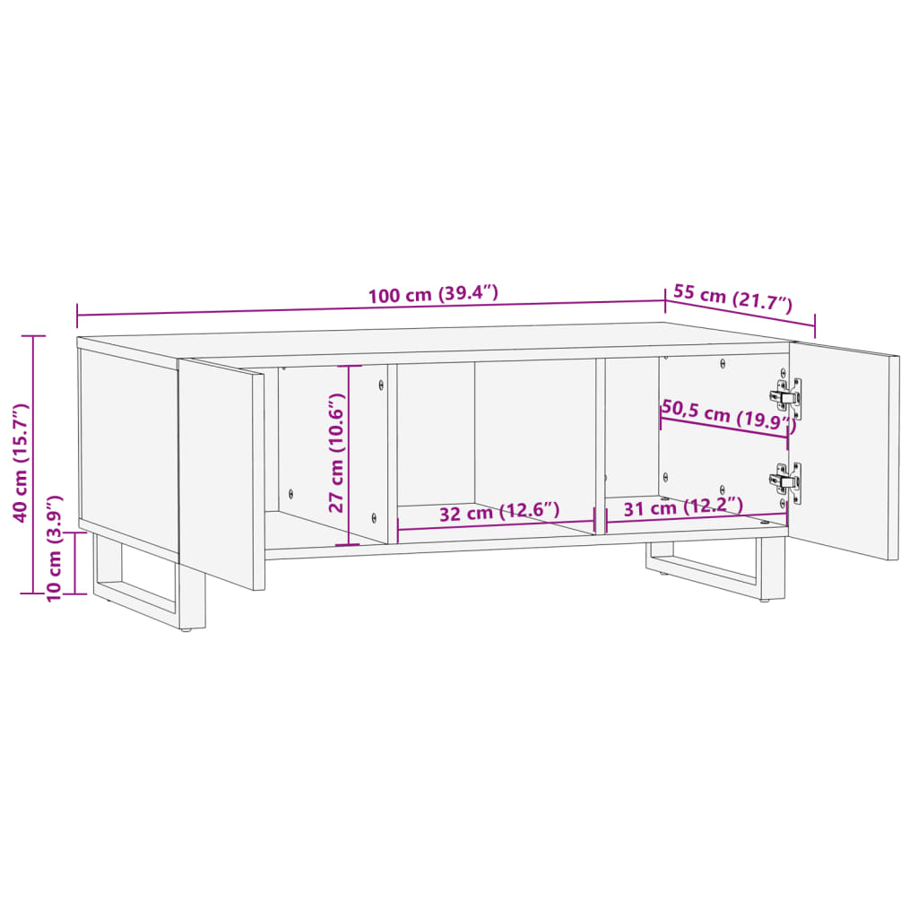 vidaXL Couchtisch Braun 100x55x40 cm Massivholz Mango