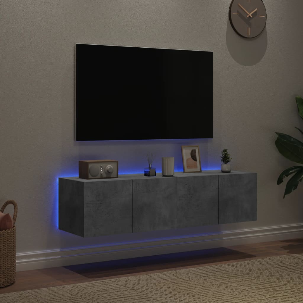 vidaXL TV-Wandschränke mit LED-Leuchten 2 Stk. Betongrau 60x35x31 cm