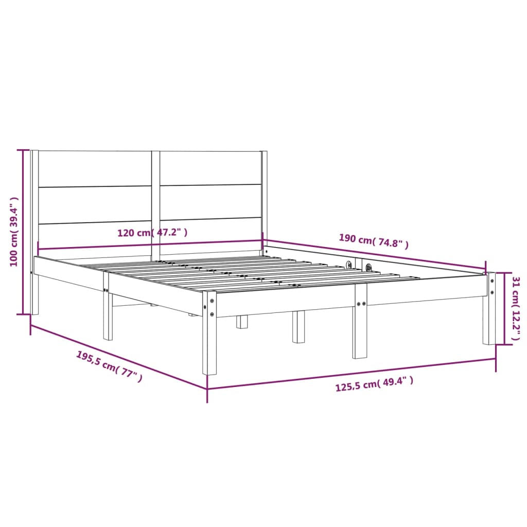 vidaXL Massivholzbett Honigbraun 120x190 cm