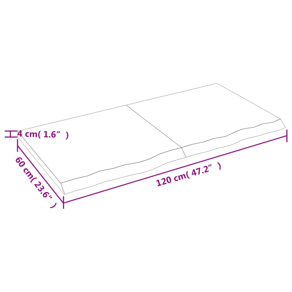 vidaXL Tischplatte Dunkelbraun 120x60x(2-4)cm Massivholz Eiche