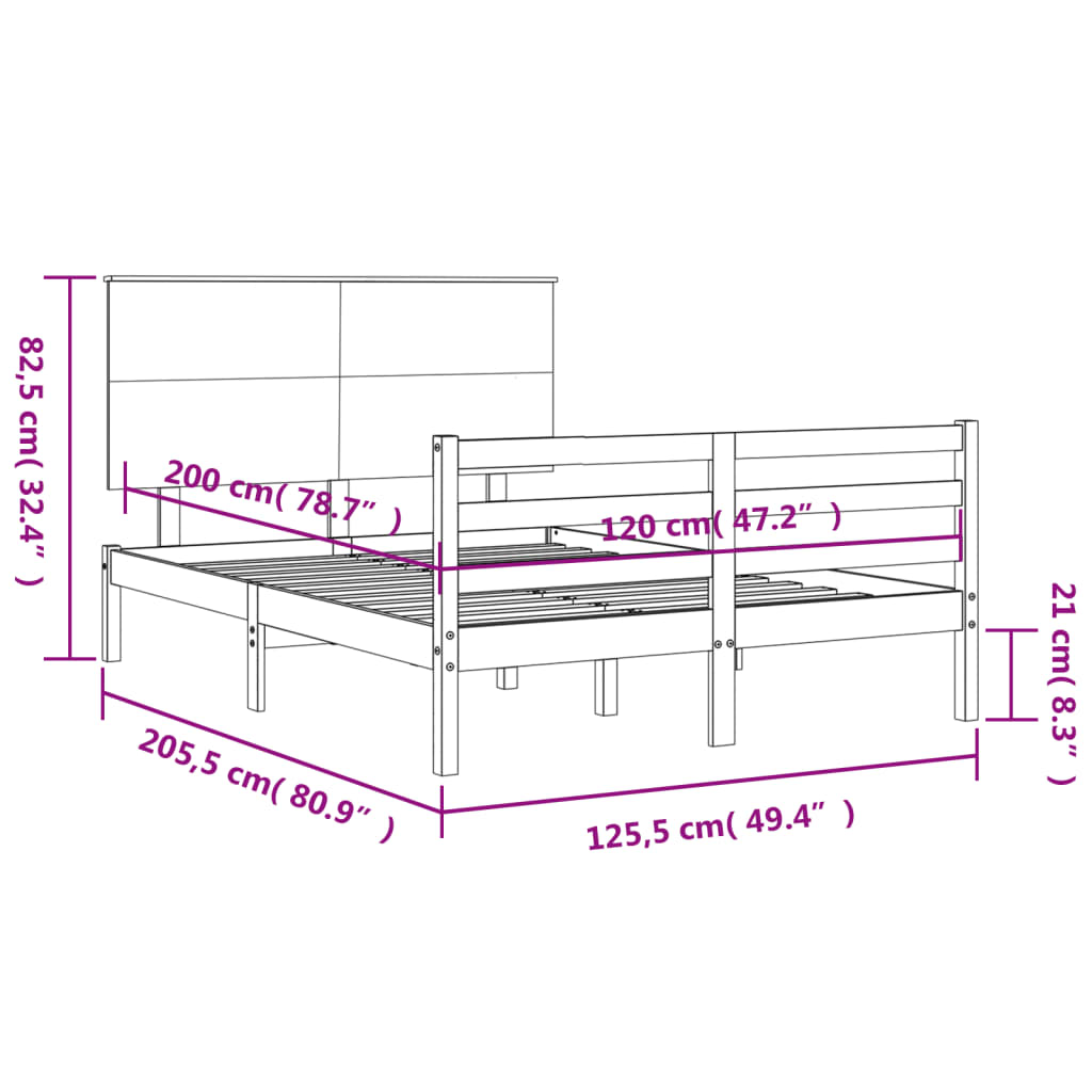 vidaXL Massivholzbett mit Kopfteil Schwarz 120x200 cm