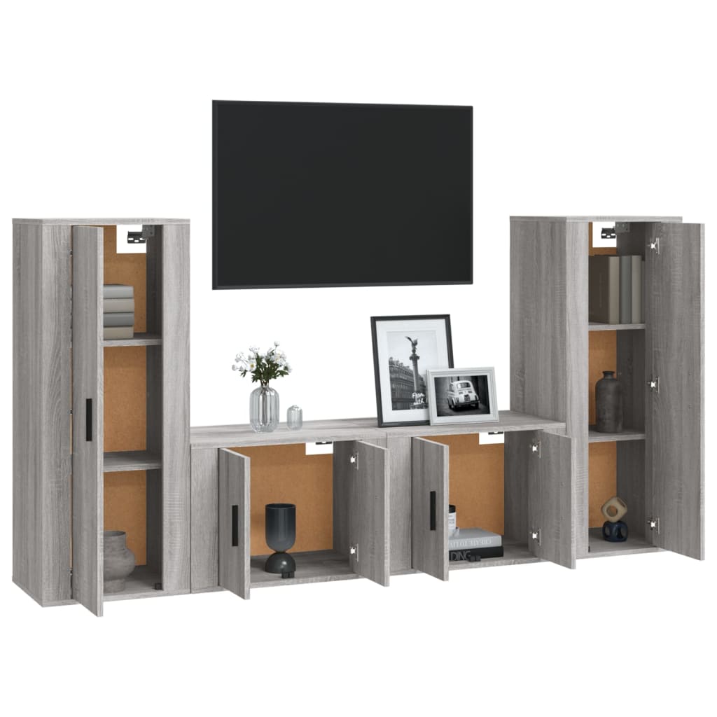 vidaXL 4-tlg. TV-Schrank-Set Grau Sonoma Holzwerkstoff