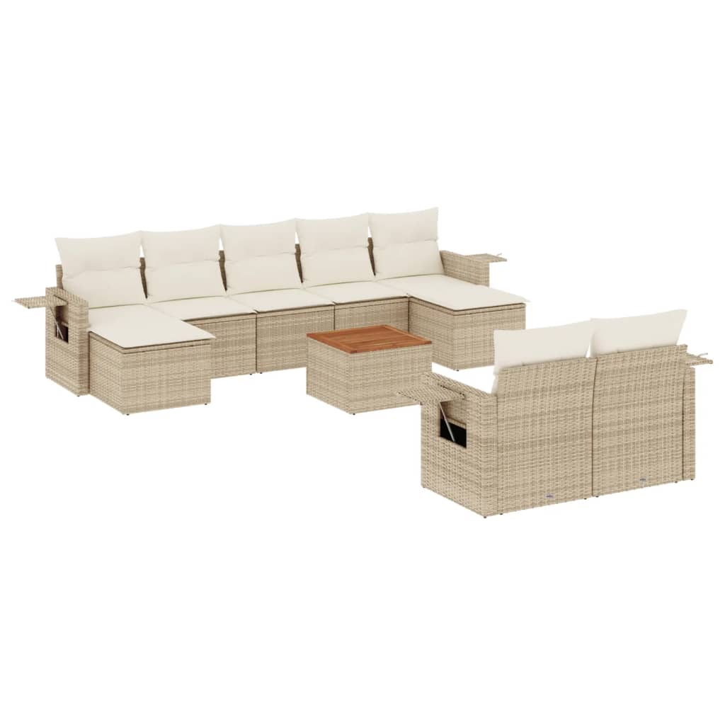 vidaXL 10-tlg. Garten-Sofagarnitur mit Kissen Beige Poly Rattan