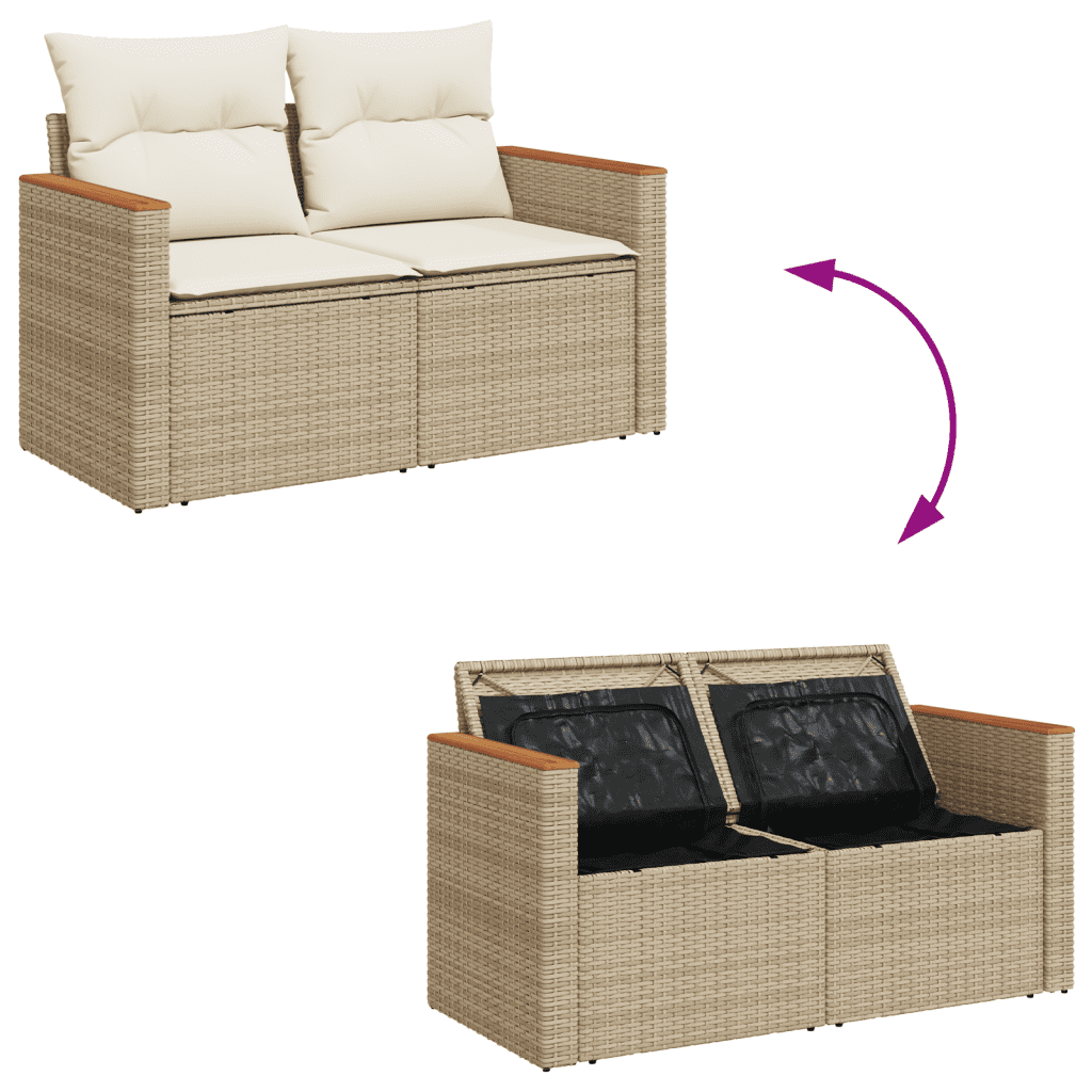 vidaXL 6-tlg. Garten-Sofagarnitur mit Kissen Beige Poly Rattan