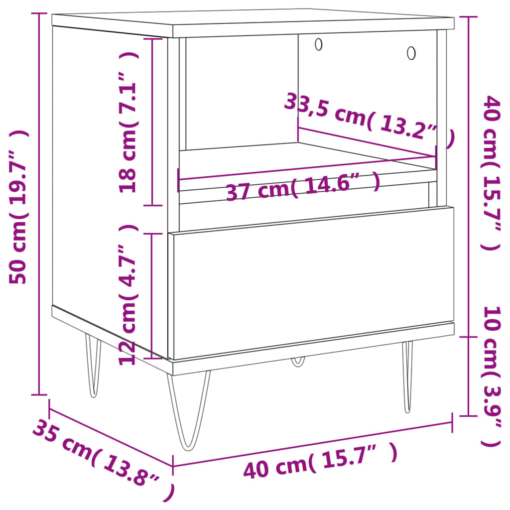 vidaXL Nachttische 2 Stk. Sonoma-Eiche 40x35x50 cm Holzwerkstoff