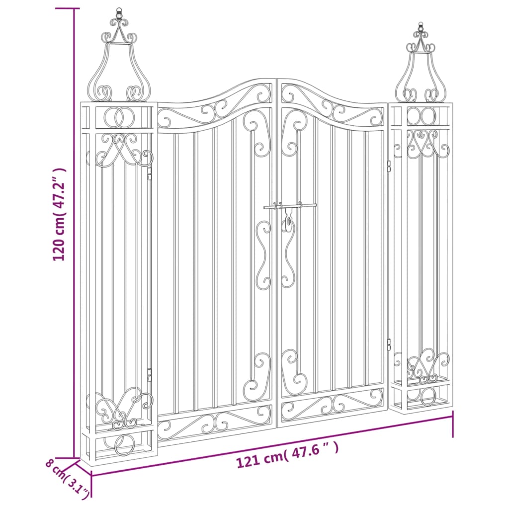 vidaXL Gartentor Schwarz 121x8x100 cm Schmiedeeisen