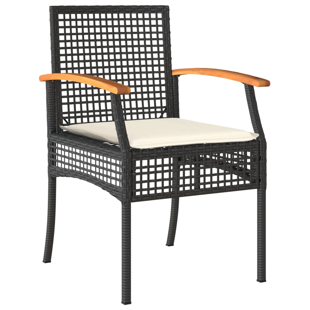 vidaXL 3-tlg. Bistro-Set mit Kissen Schwarz Poly Rattan Akazienholz