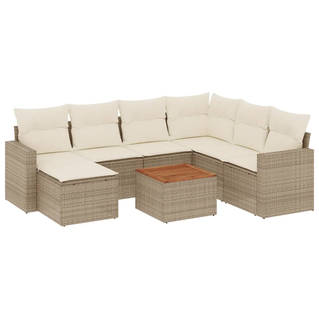 vidaXL 8-tlg. Garten-Sofagarnitur mit Kissen Beige Poly Rattan