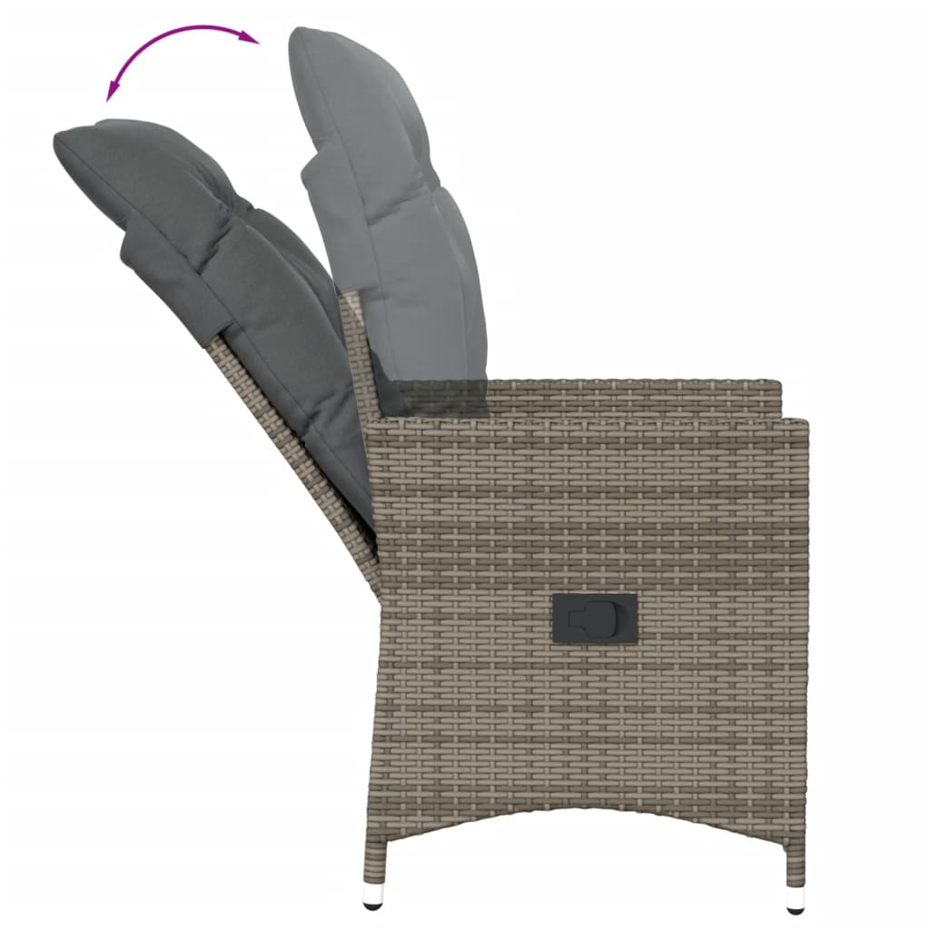 vidaXL Gartensessel mit Kissen 2 Stk. Verstellbar Grau Poly Rattan