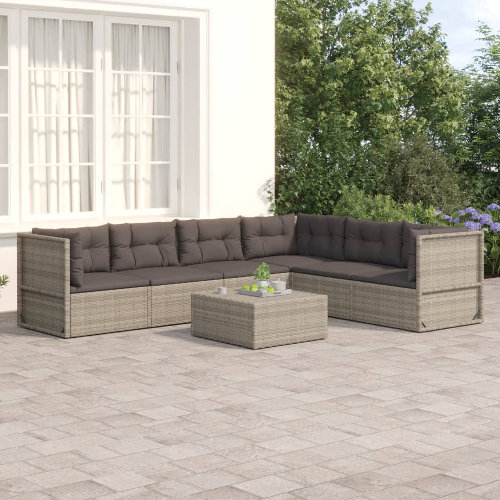 vidaXL 6-tlg. Garten-Lounge-Set mit Kissen Grau Poly Rattan