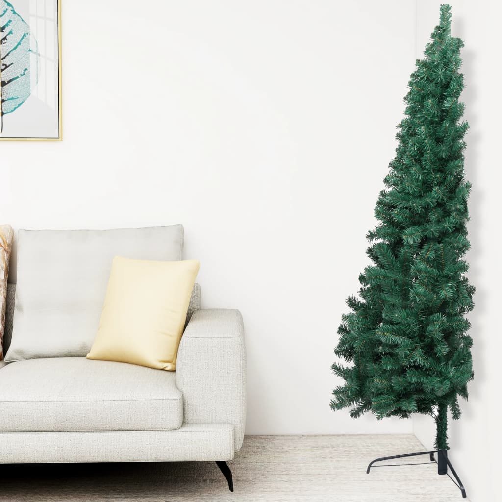 vidaXL Künstlicher Halb-Weihnachtsbaum Beleuchtung Kugeln Grün 120 cm