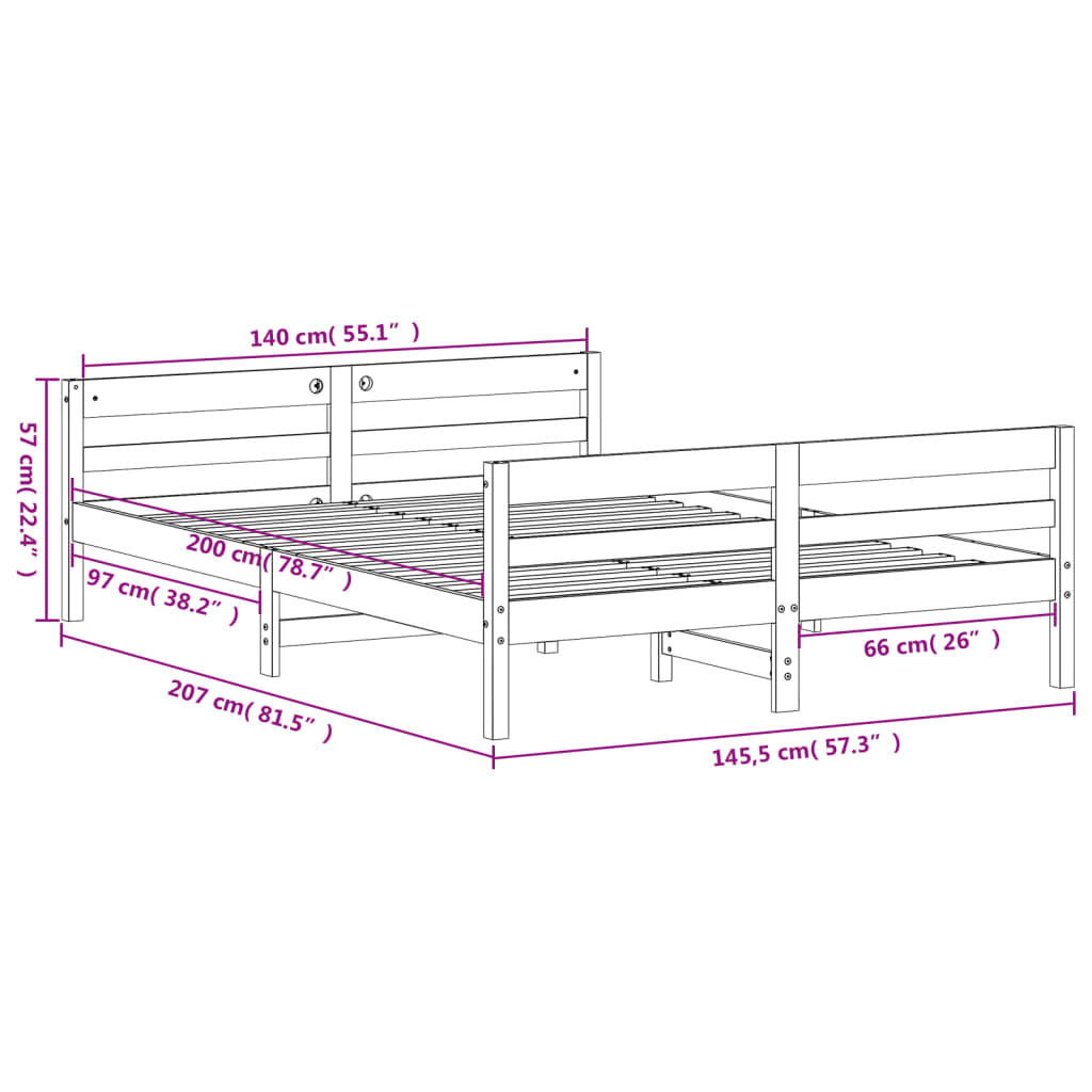 vidaXL Massivholzbett ohne Matratze Weiß 140x200 cm Kiefernholz