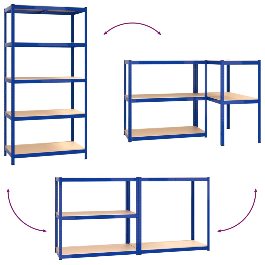 vidaXL Regale mit 5 Böden 3 Stk. Blau Stahl & Holzwerkstoff