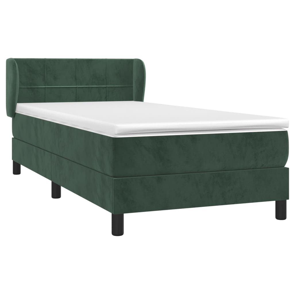 vidaXL Boxspringbett mit Matratze Dunkelgrün 90x200 cm Samt