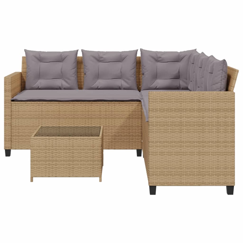 vidaXL Gartensofa in L-Form mit Tisch und Kissen Beige Poly Rattan