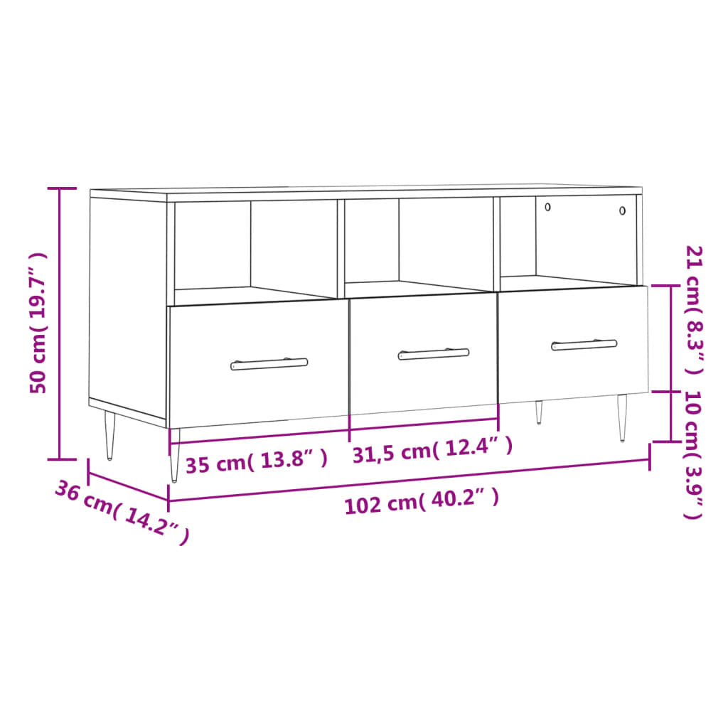 vidaXL TV-Schrank Hochglanz-Weiß 102x36x50 cm Holzwerkstoff