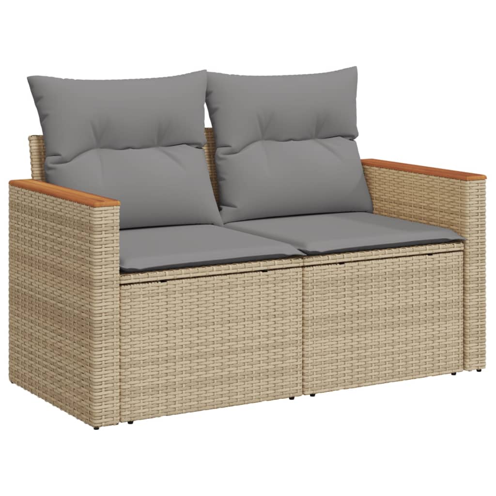 vidaXL 13-tlg. Garten-Sofagarnitur mit Kissen Beige Poly Rattan