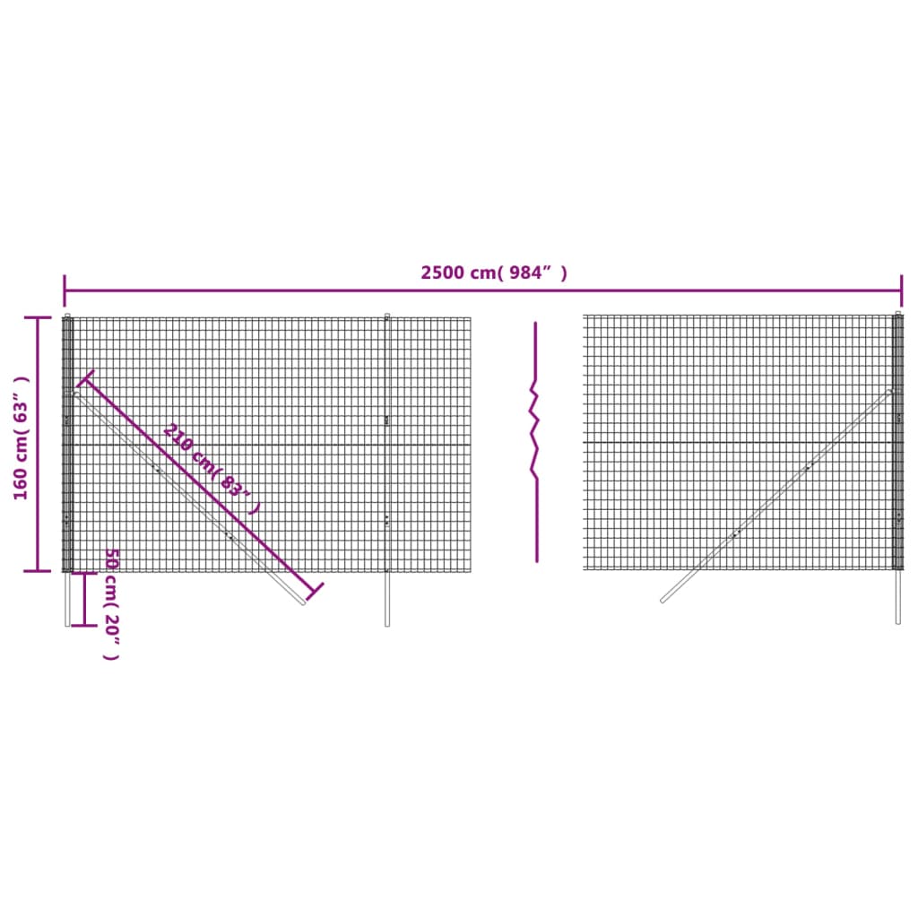 vidaXL Maschendrahtzaun Anthrazit 1,6x25 m Verzinkter Stahl