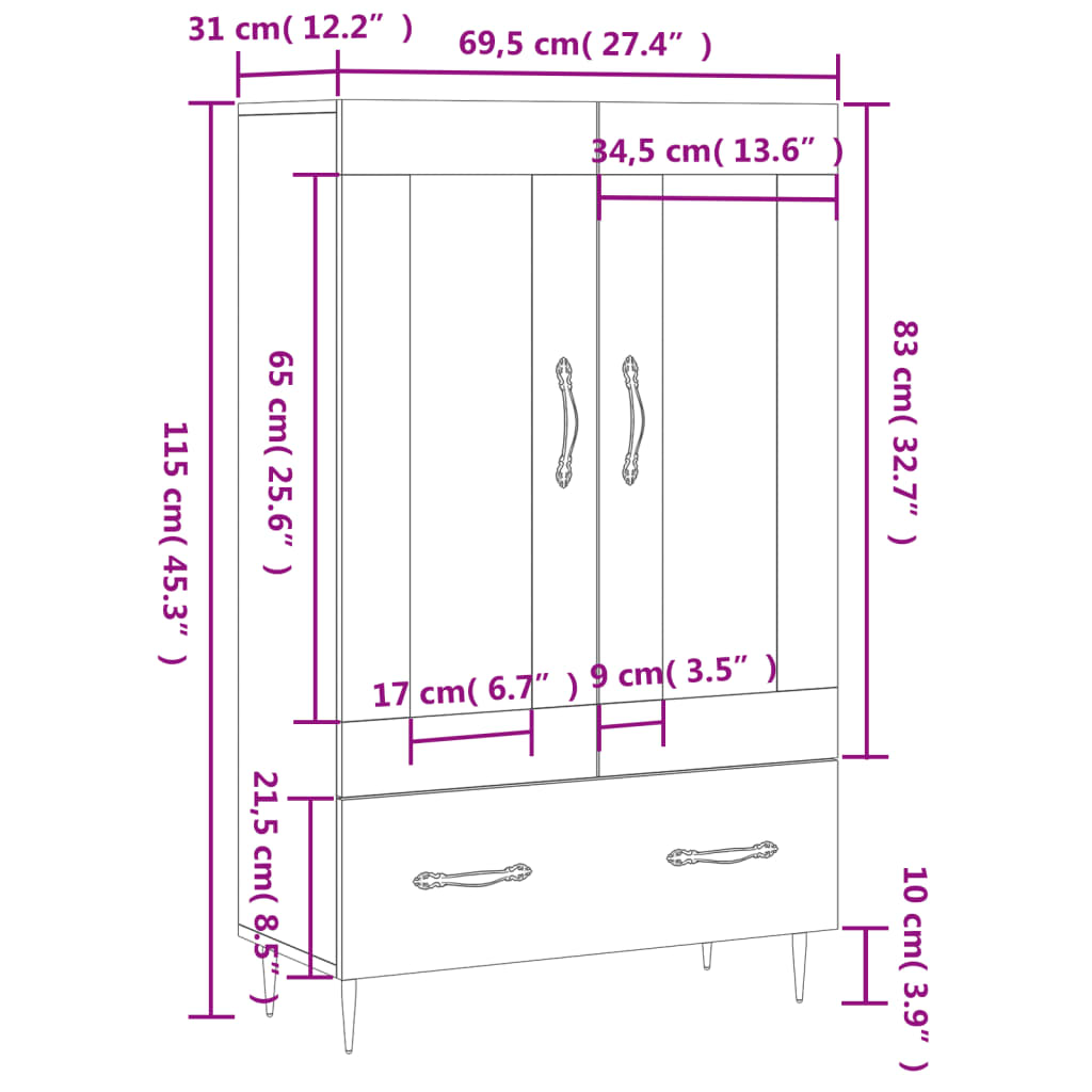 vidaXL Highboard Räuchereiche 69,5x31x115 cm Holzwerkstoff