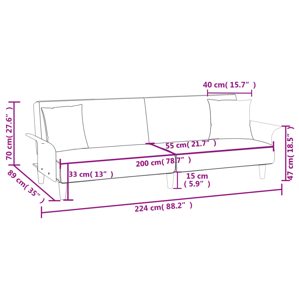 vidaXL Schlafsofa mit Armlehnen Dunkelgrau Stoff