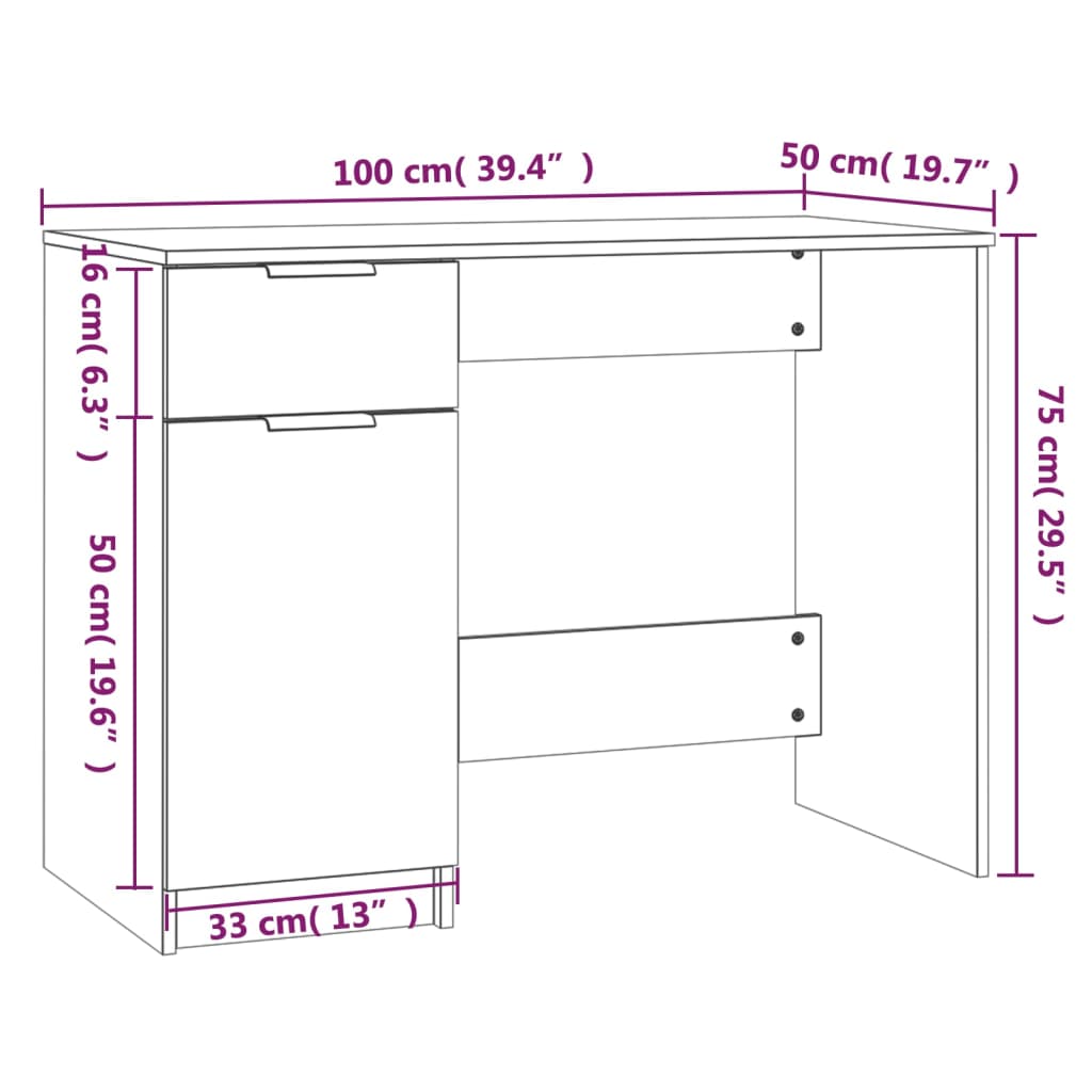 vidaXL Schreibtisch Sonoma-Eiche 100x50x75 cm Holzwerkstoff