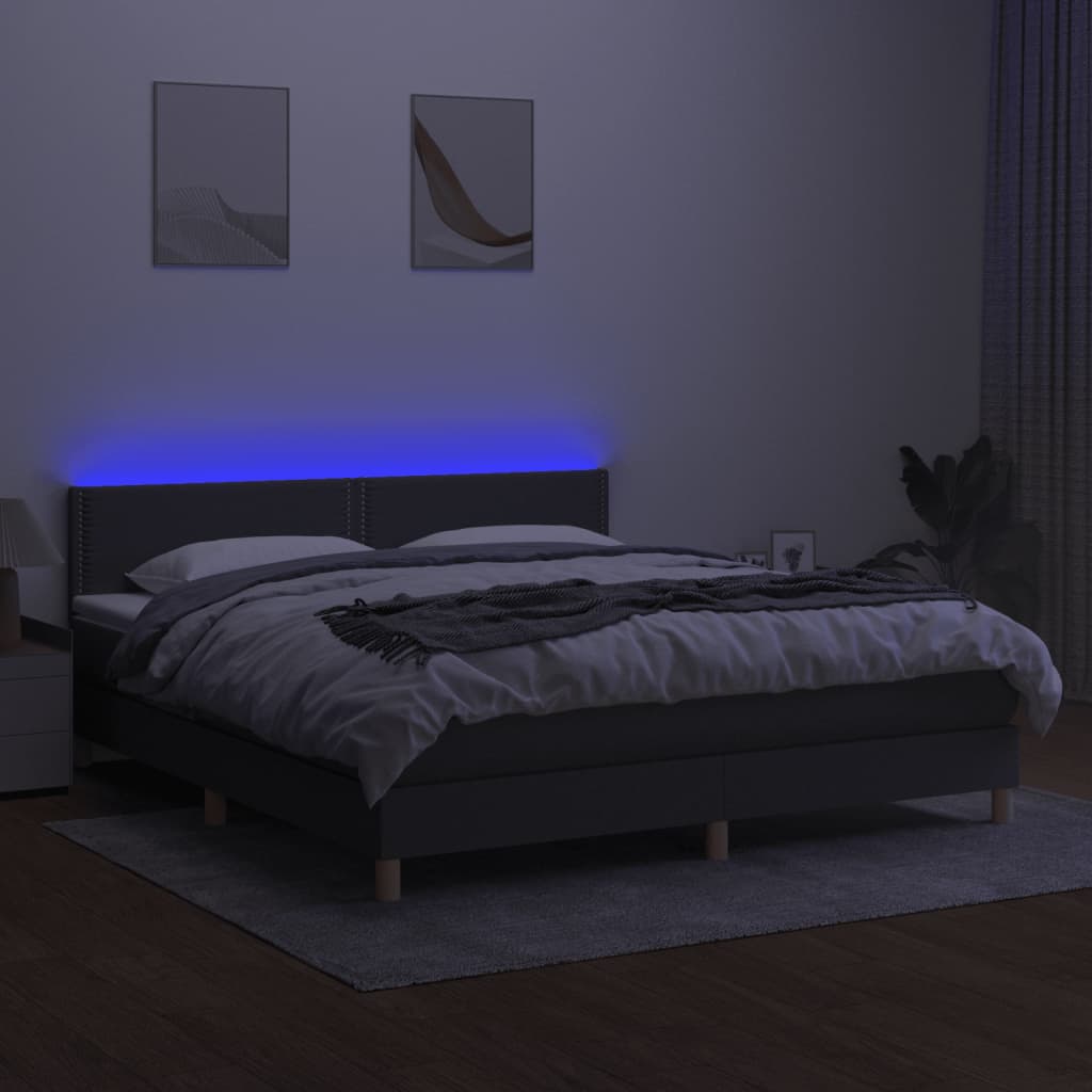 vidaXL Boxspringbett mit Matratze & LED Dunkelgrau 160x200 cm Stoff