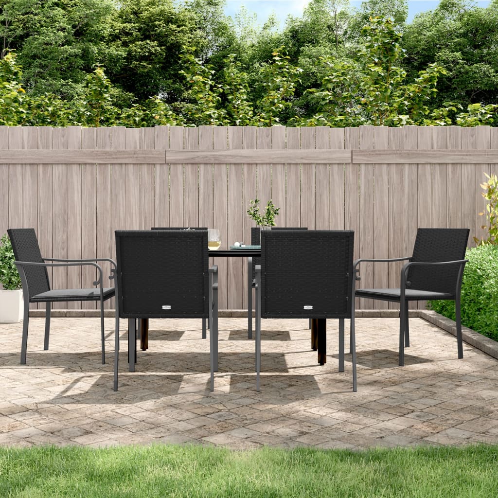 vidaXL 7-tlg. Garten-Essgruppe mit Kissen Poly Rattan und Stahl