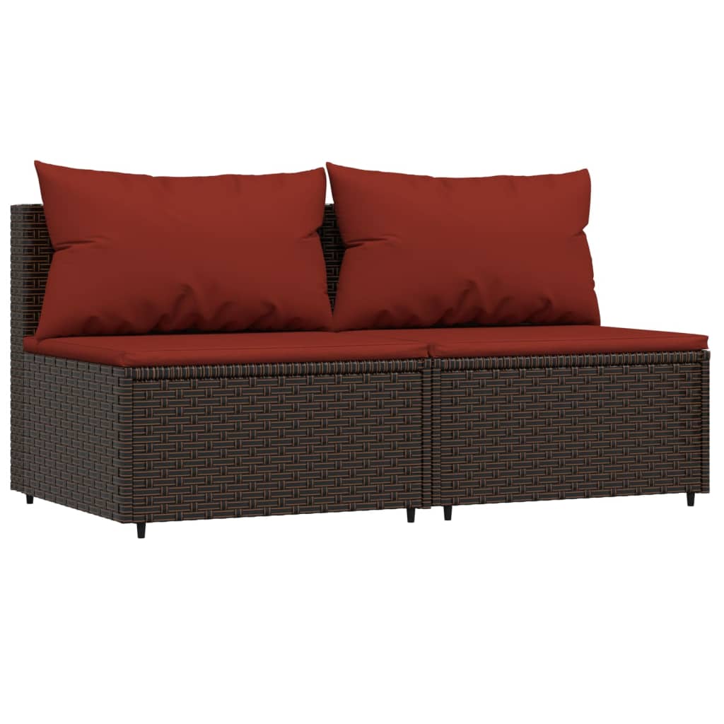 vidaXL Garten-Mittelsofas mit Kissen 2 Stk. Braun Poly Rattan