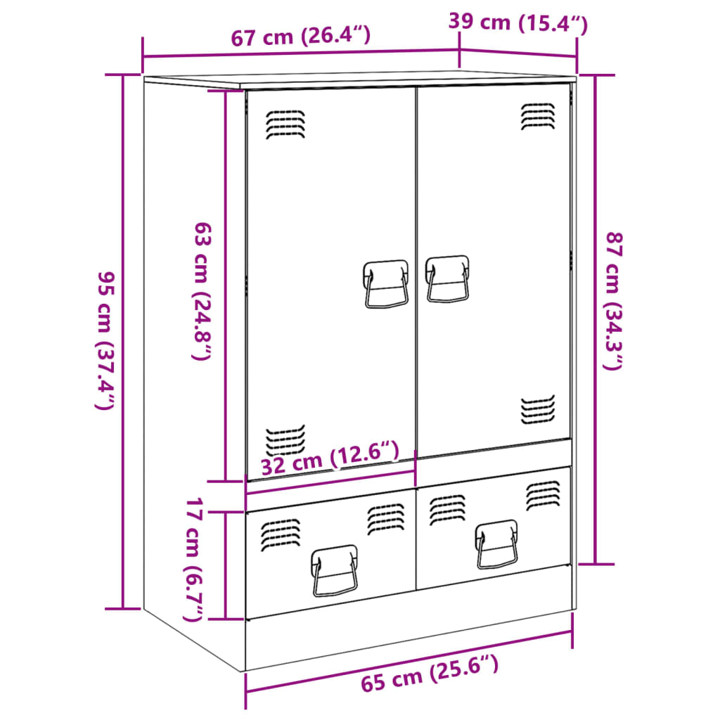 vidaXL Highboard Senfgelb 67x39x95 cm Stahl