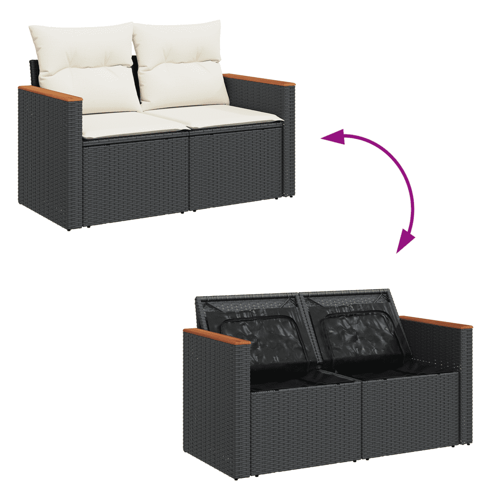 vidaXL 6-tlg. Garten-Sofagarnitur mit Kissen Schwarz Poly Rattan