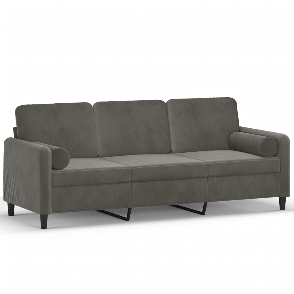 vidaXL 3-Sitzer-Sofa mit Kissen Dunkelgrau 180 cm Samt