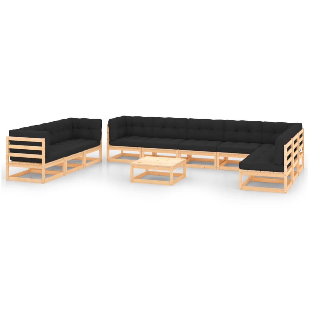 vidaXL 11-tlg. Garten-Lounge-Set mit Kissen Massivholz Kiefer