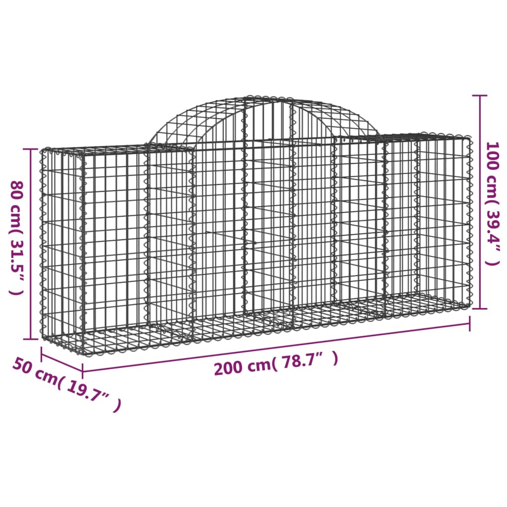 vidaXL Gabionen mit Hochbogen 10 Stk. 200x50x80/100cm Verzinktes Eisen