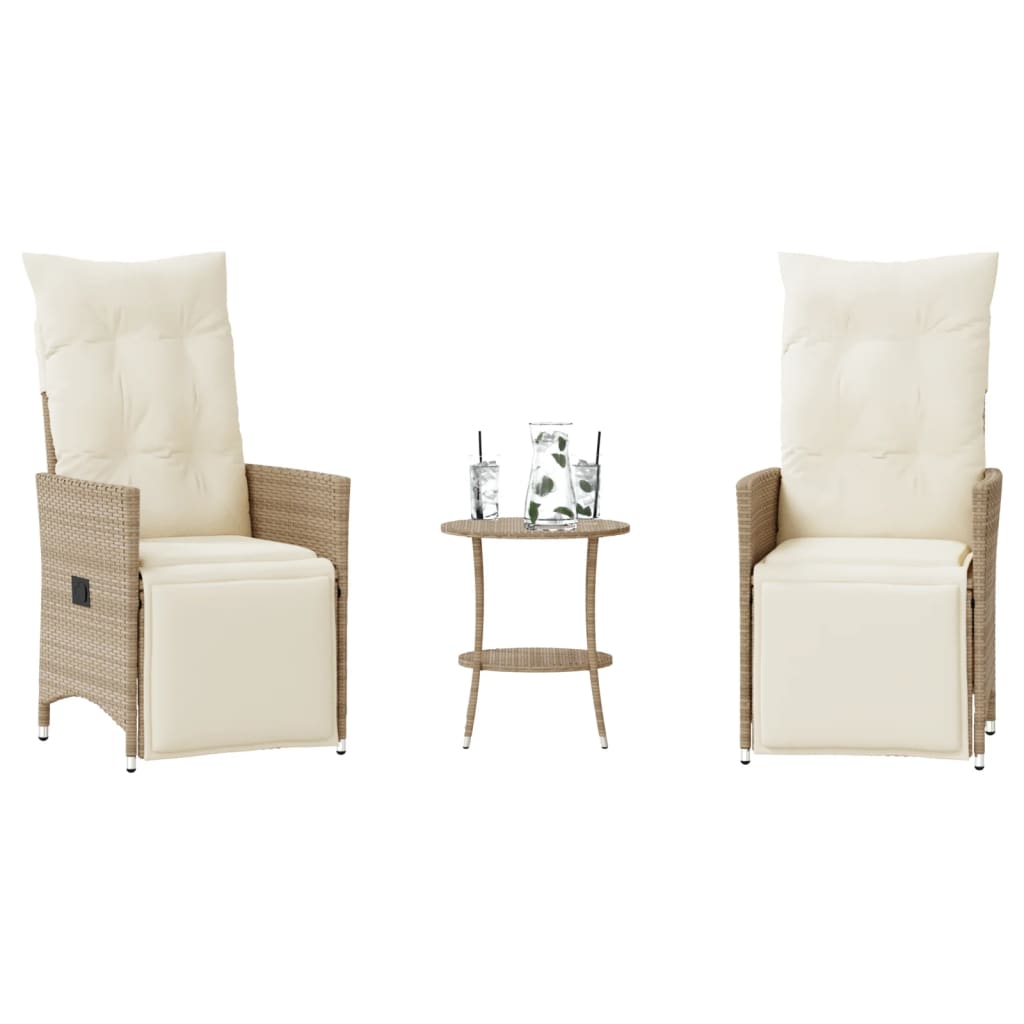 vidaXL 3-tlg. Bistro-Set mit Kissen Beige Poly Rattan