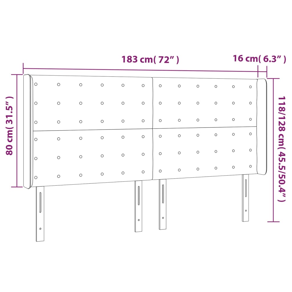 vidaXL Kopfteil mit Ohren Schwarz 183x16x118/128 cm Stoff