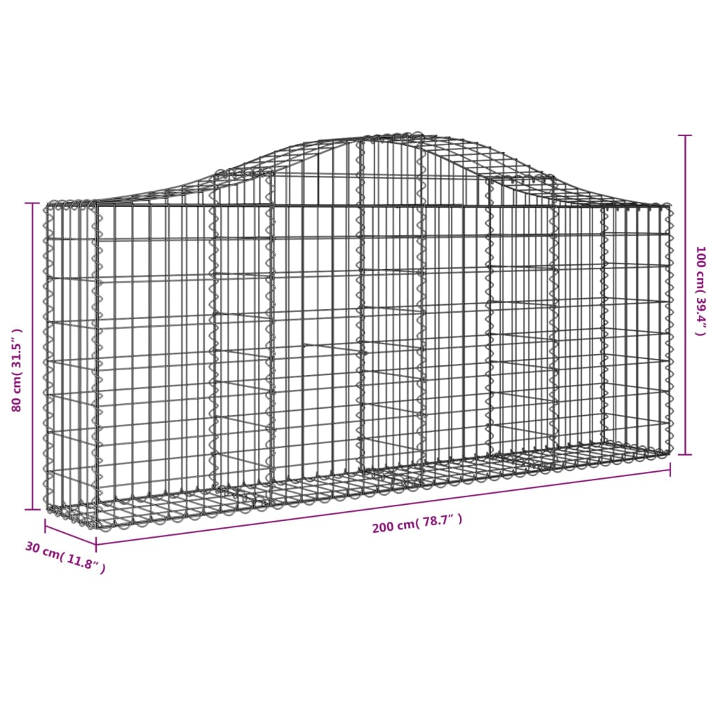 vidaXL Gabionen mit Hochbogen 3 Stk. 200x30x80/100 cm Verzinktes Eisen